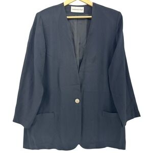 VTG Fundamental Things Black Union Made Button Blazer Jacket SZ 14 Career Corp